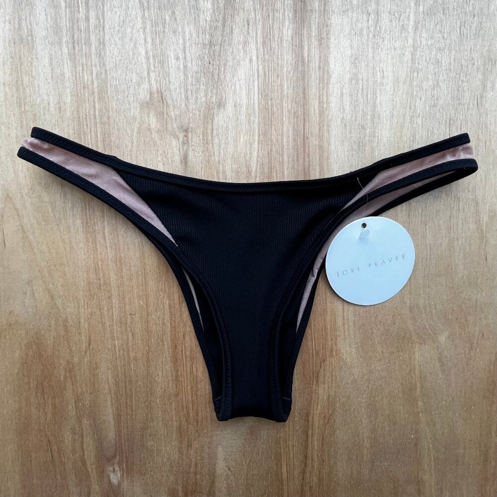 TORI PRAVER MANON BOTTOM Women’s Black Pink Lined Bikini Bottoms sz XS NWT